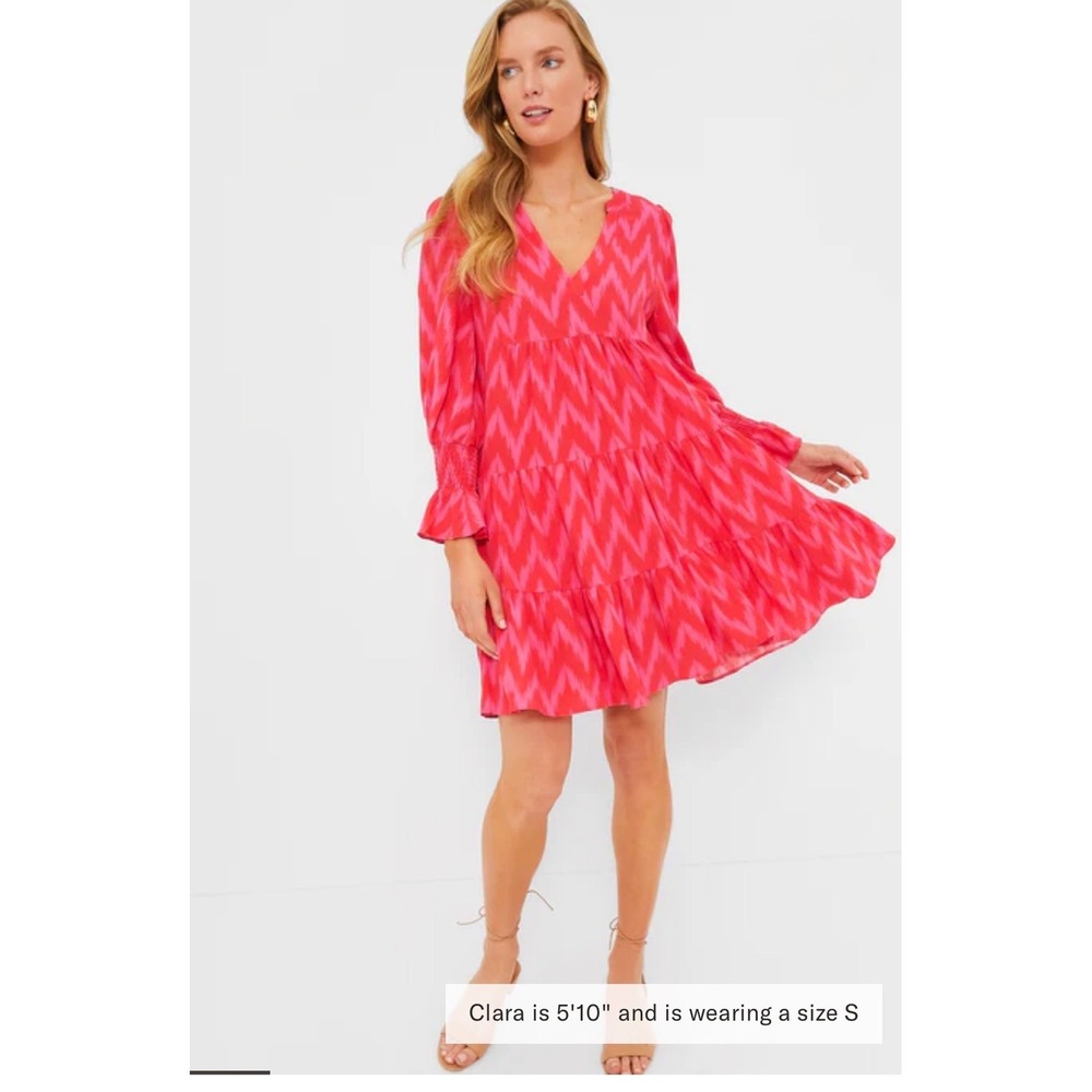 Tuckernuck Pomander Place Kenzo Tiered Mini Dress XS Hot Pink Ikat Feminine